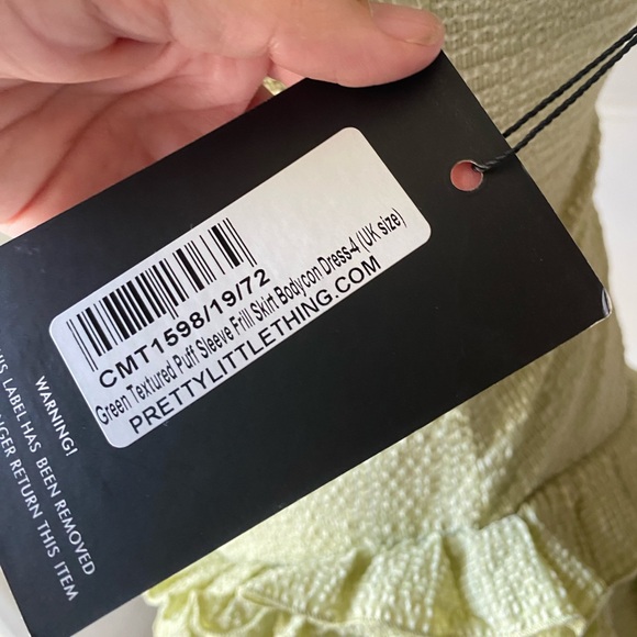 NWT PRETTY LITTLE THINGS SAGE GREEN PUFF SLEEVE RUFFLE SKIRT BODYCON DRESS SIZE0 - Picture 11 of 11